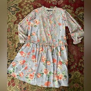 Tolani Collection floral print dress India pale lilac blue ladies M